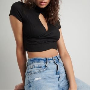 Garage keyhole mock neck top
